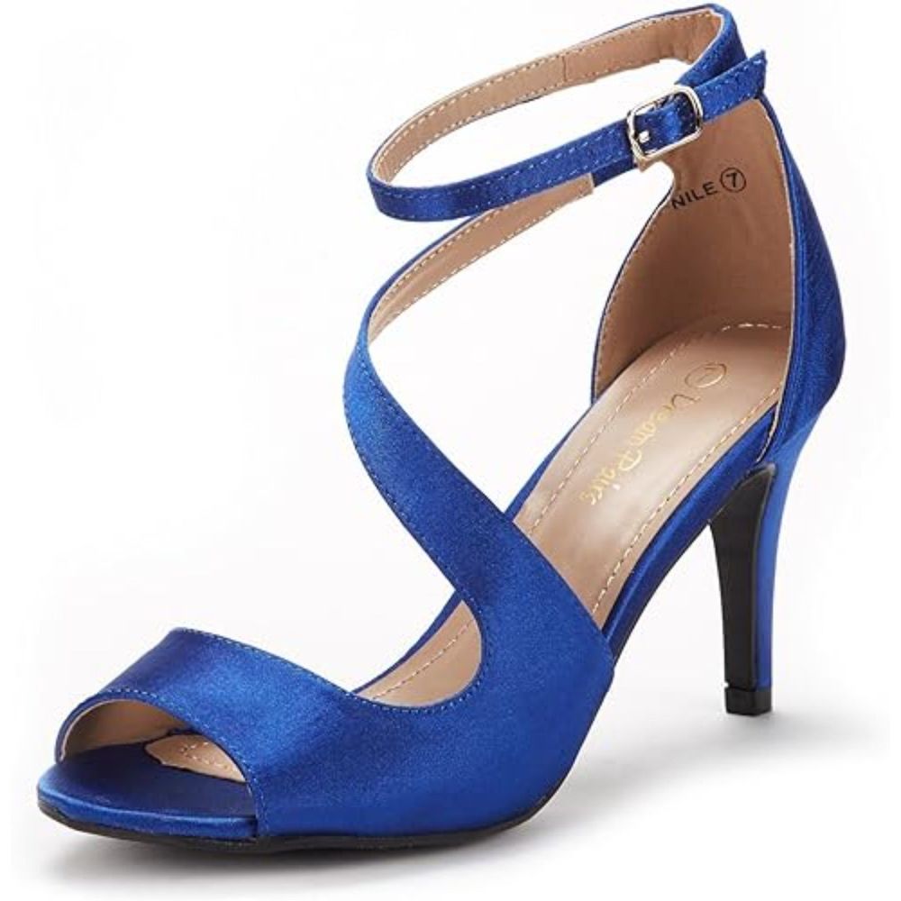 Women's NILE Fashion Stilettos Open Toe Pump Royal Blue Satin Heel Sandals